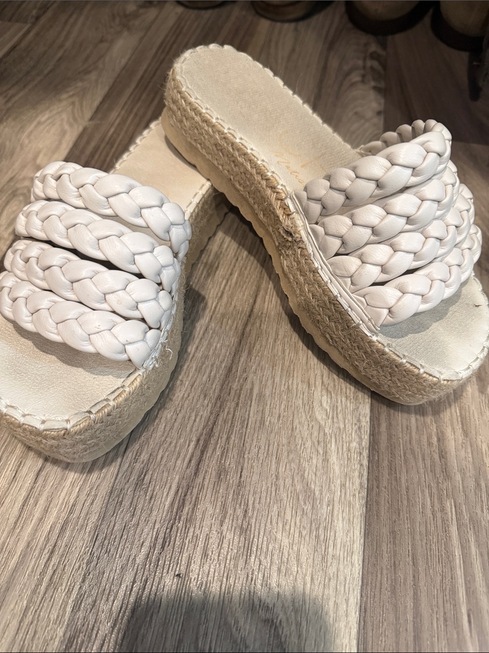 Braided White Espadrille Platform Slide Sandals